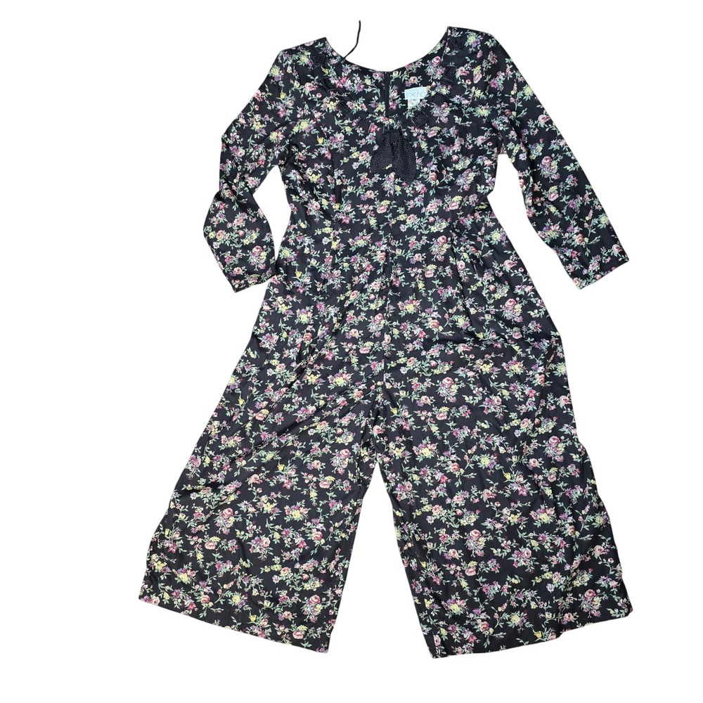 Vtg 90s EXPO Floral Rayon Jumpsuit Made in USA Dark Floral Whimsigoth Size 14